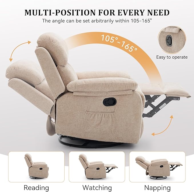 Korser Recliner Chair, 360 Swivel Rocker Chair - Image 4