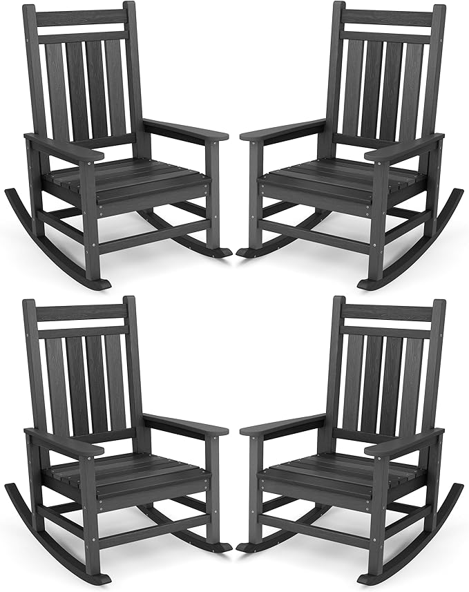 SERWALL Outdoor Rocking Chair Set of 4, HDPE Rocking Chair by SERWALL