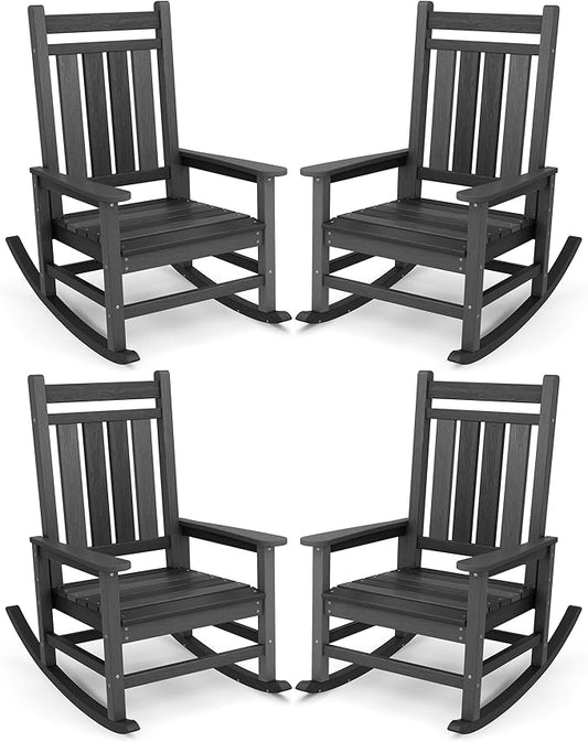 SERWALL Outdoor Rocking Chair Set of 4, HDPE Rocking Chair by SERWALL