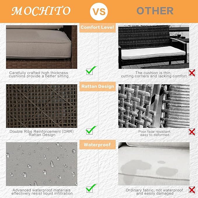 MOCHITO 7 Pieces Outdoor Patio Furniture Sets, All-Weather Sectional Sofa Dark - Image 4