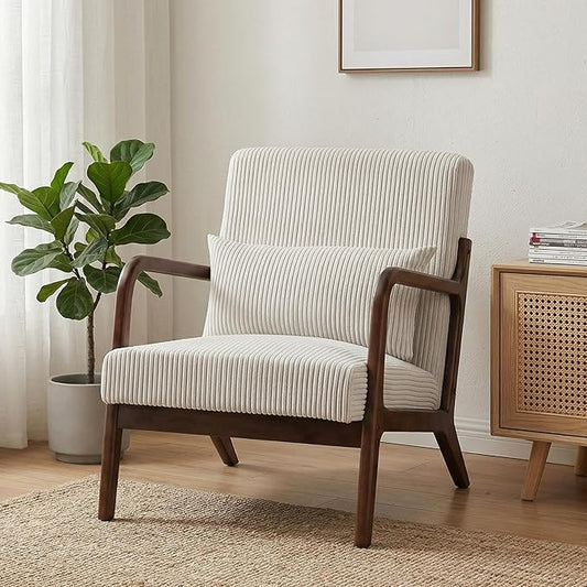 Mid Century Modern Accent Chair, Upholstered Corduroy Armchair by Hjaustevy