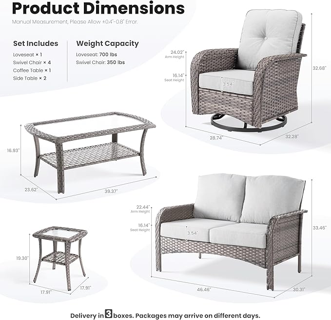ovios 8-Piece Patio Furniture Set, Outdoor Wicker Sofa - Image 9