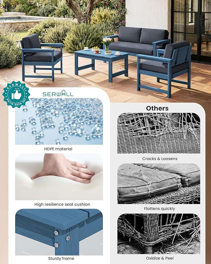 SERWALL Blue HDPE Outdoor Loveseat - Image 9