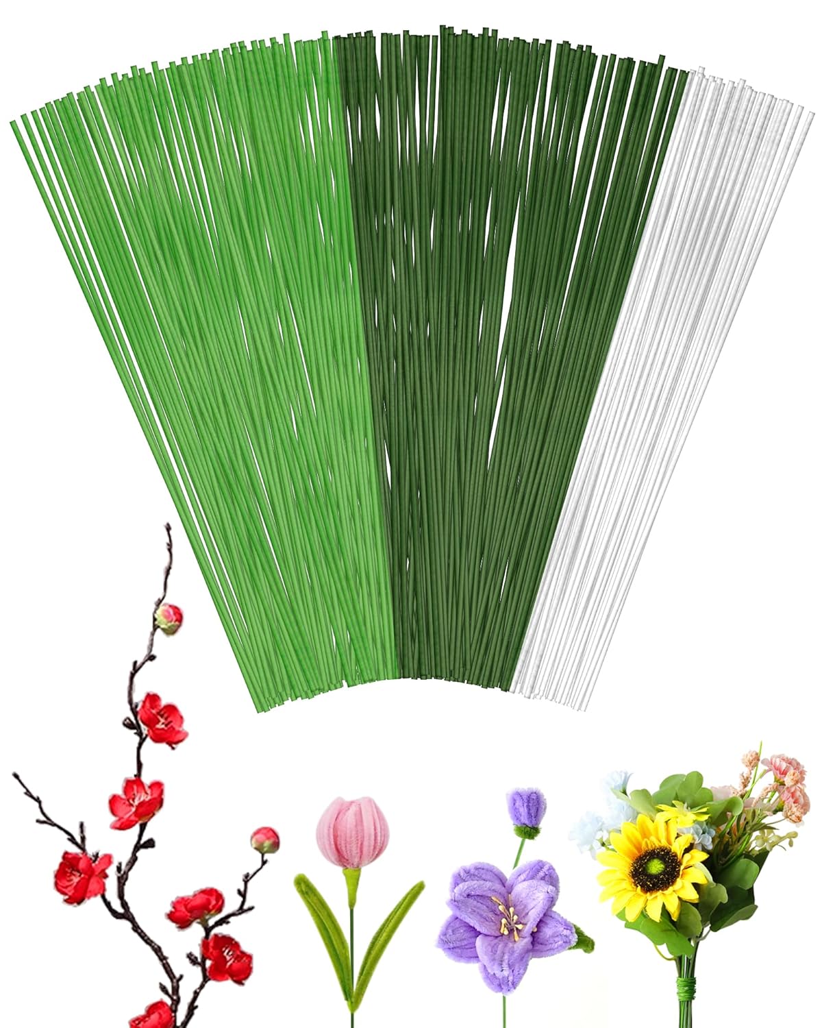 120 PCS FIVEIZERO 18 Gauge MixColor Floral Wire Stems for Artificial Flower Making,Florist Wire,Flower Wires for Crafts,Alambre para Flores for Wreaths, Flower Arrangements and DIY Projects