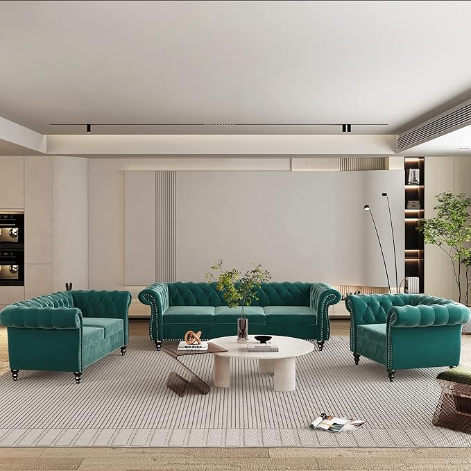 QHITTY 3 Piece Living Room Set, Sectional Chesterfield Sofa Chair Contemporary - Image 8