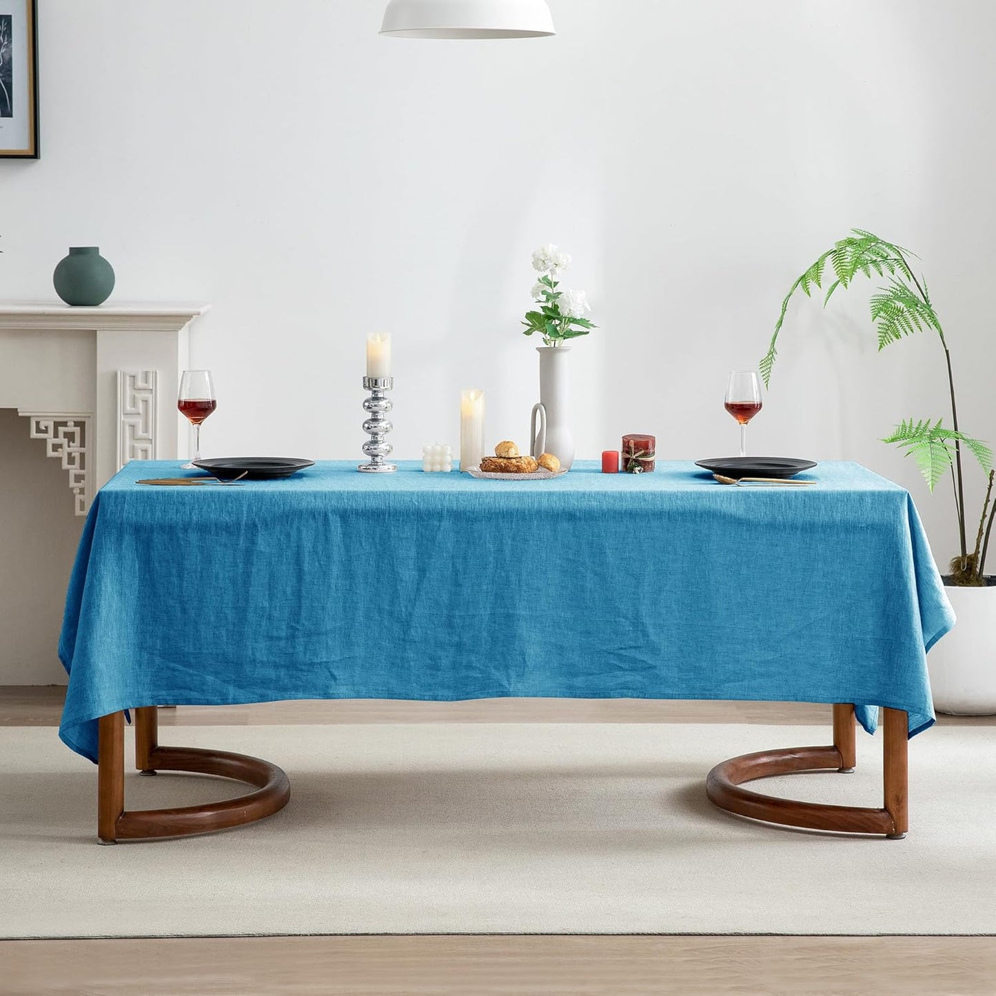 EVERLY 100% Pure Linen Rectangle Tablecloths 60x84Inches for Dining,Buffet Parties,Picnic,Events,Weddings and Restaurants,Decorative Halloween,Thanksgiving Machine Washable Tablecloths-Blue