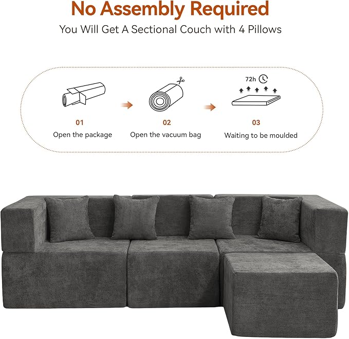 MONVANE 103'' Modular Sectional Sofa, Comfy Chenille Cloud Couch - Image 7