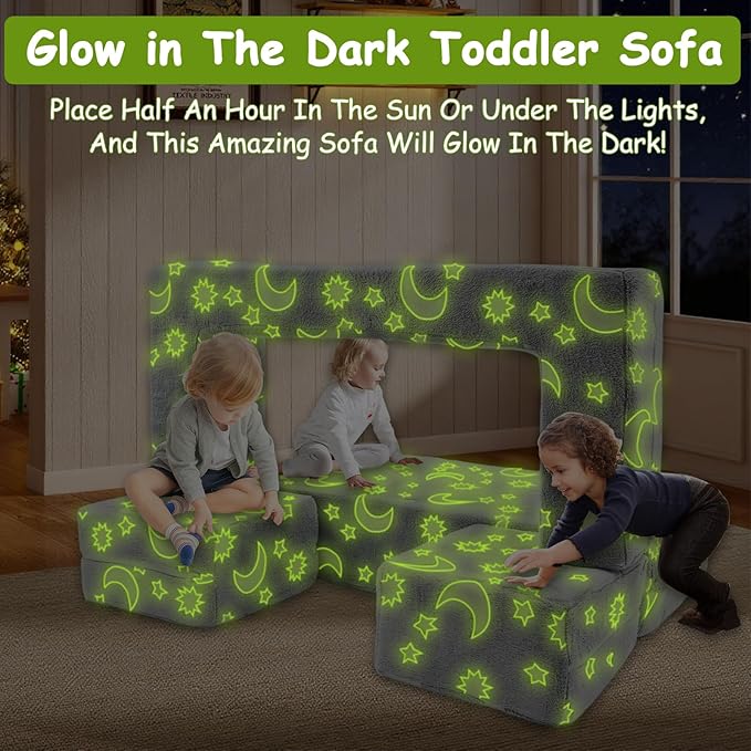 Kids Couch, Dark Grey | Glow-in-The-Dark, Chair Seat, Playroom Furniture - Image 7