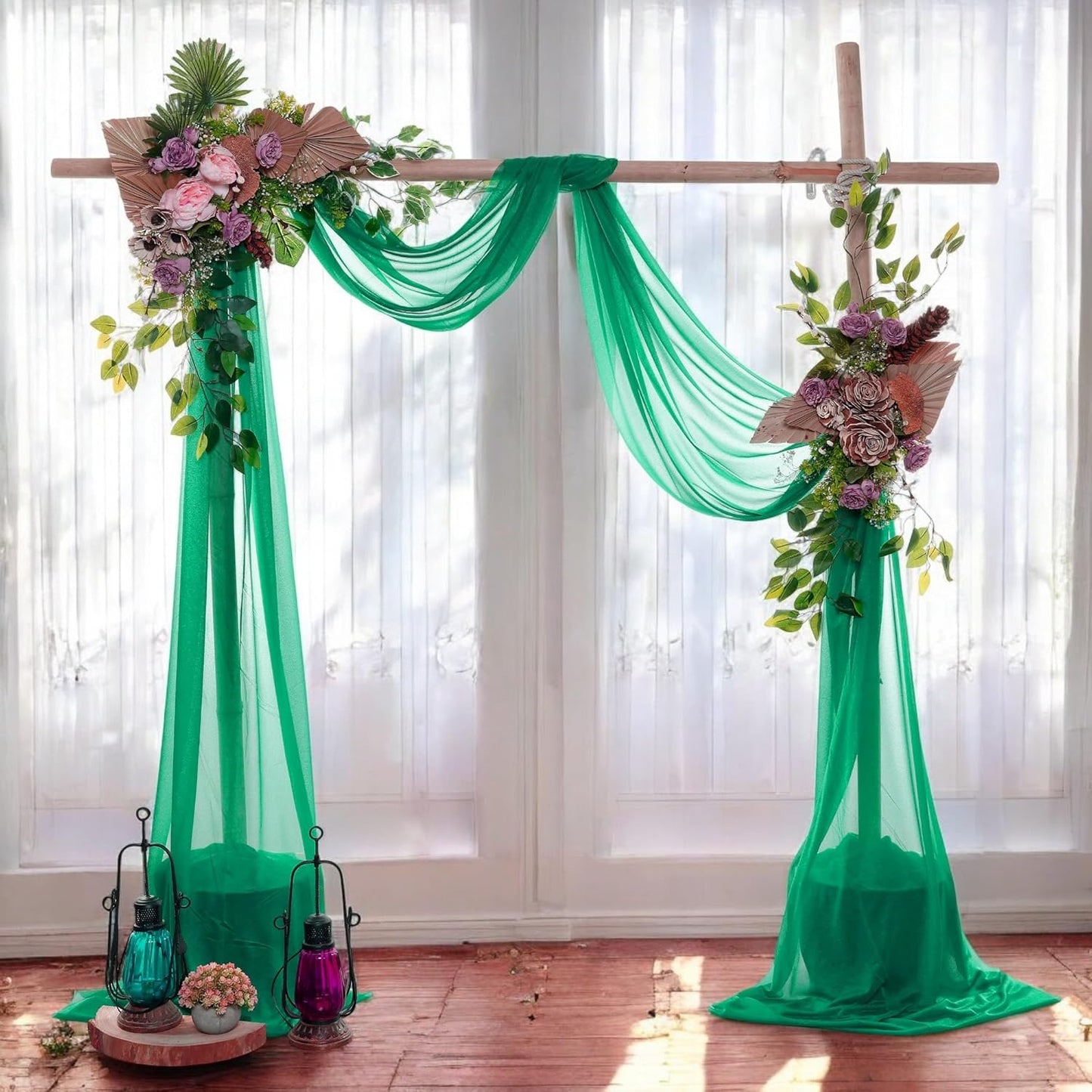 MDS Halloween Chiffon Draping Fabric - 1 Panel, 30" Wide x 30ft Long - Sheer Spooky Arbor & Canopy Drapery for Haunted House Backdrops, Party Ceilings, DIY Costumes & Themed Events - Emerald Green