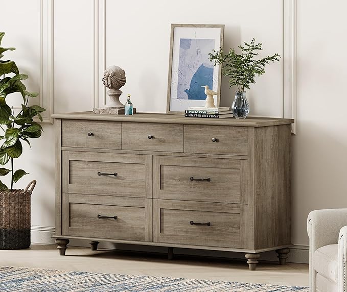 WAMPAT Grey 7 Drawers Dresser for Bedroom, Wide Chest of Drawers Kids Dresser - Image 3
