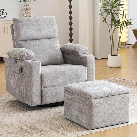 Oversized Power Recliner Chair Swivel Glider by Rhevoy