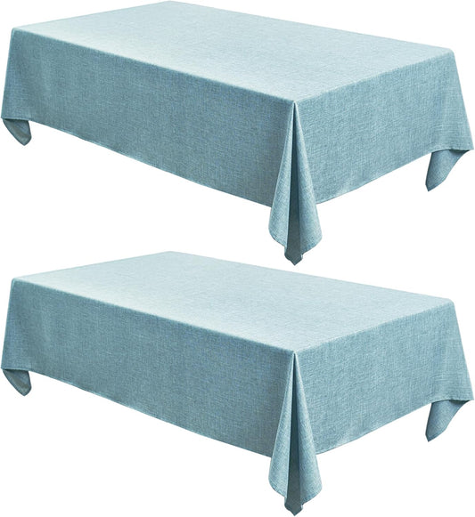 Fitable Textured Linen Tablecloths 2 Pack, Waterproof Fabric Rectangle Table Clothes for 6 Foot Tables, Rustic Holiday Table Covers for Kitchen Dining, Party, Farmhouse (Turquoise, 54 x 108 Inch)