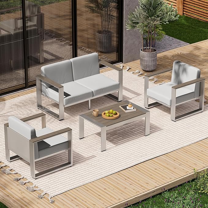 Aluminum Outdoor Furniture Set, 4 Seats Outdoor Patio Conversation Sets by ComfCove