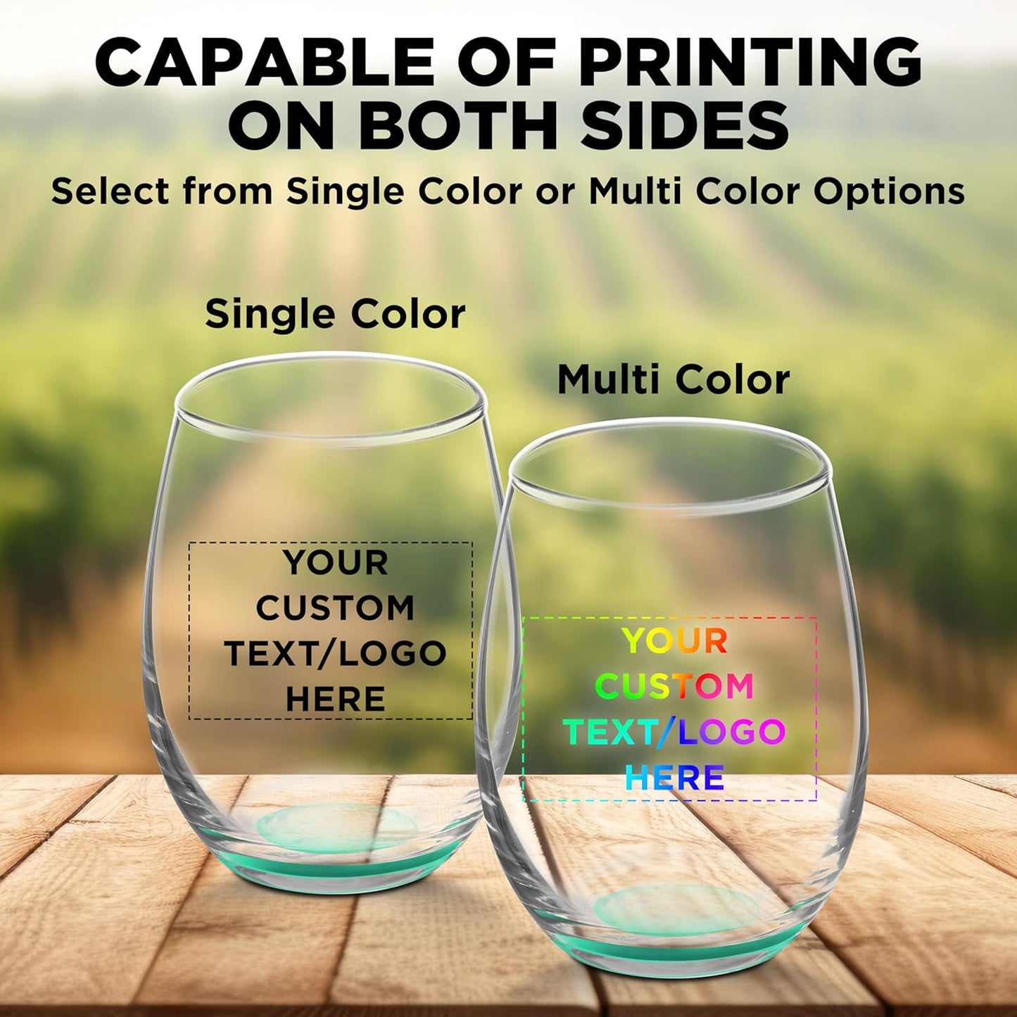 Custom Stemless Wine Glasses by ARC 5.5 oz. Set of 50, Personalized Bulk Pack - Perfect for Hotel, Bar, Restaurant or Lounge - Green