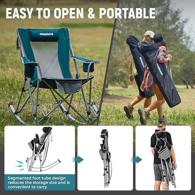 FUNDANGO Rocking Camping Chair, High Mesh Back Portable Folding Camp Chairs - Image 7