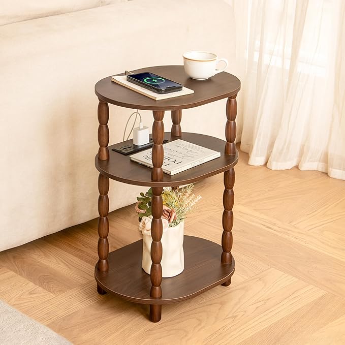MaxSmeo Small Side Table with Charging Station, 3-Tier Small End Table with USB - Image 2