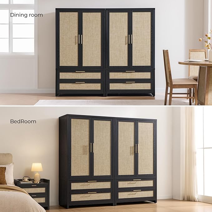 SICOTAS Armoire Wardrobe Closet, Larger Rattan Armoires Wardrobe Cabinet - Image 7