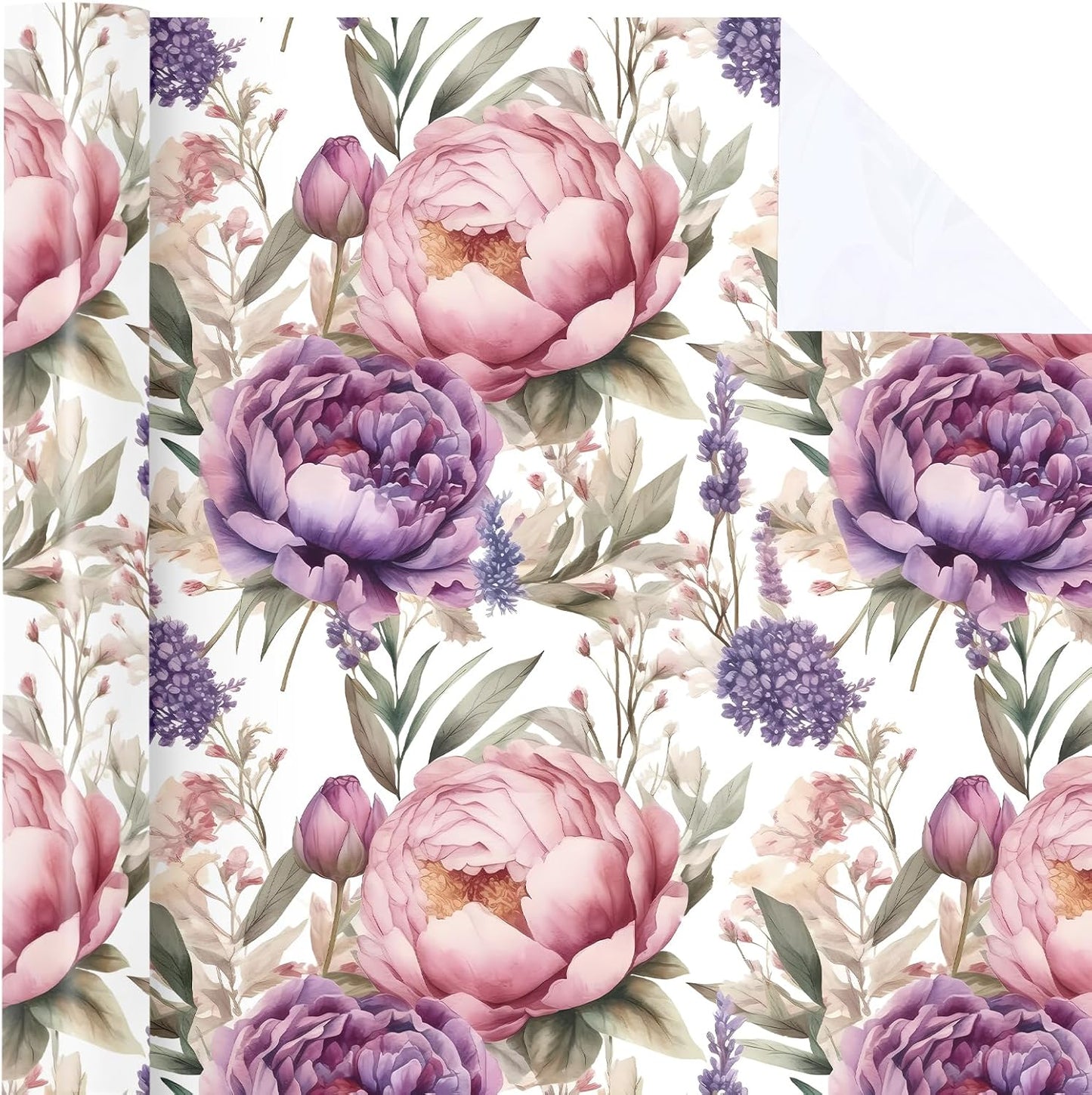 WRAPAHOLIC Floral Wrapping Paper Roll - Mini Roll - 17 Inch x 9.8 Feet - Purple Flower Wrapping Paper, Perfect for Girls Women Birthday, Wedding, Bridal Shower