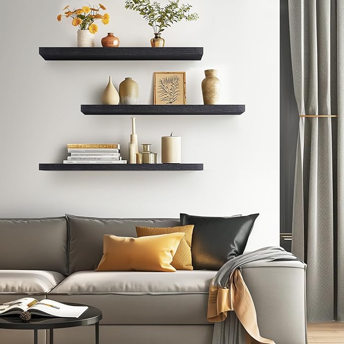 BAYKA Floating Shelves for Wall, 36 Inches Long Black Wall Mounted Rustic Wood - Image 4