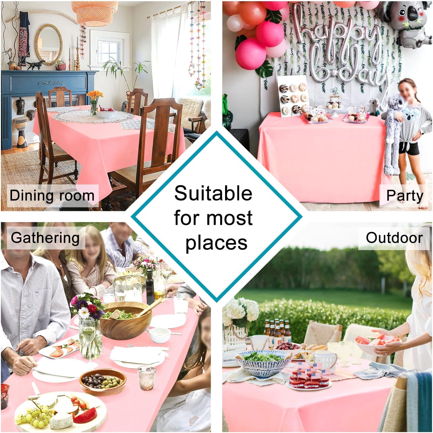 Hiasan Rose Pink Tablecloth for Rectangle Tables - Waterproof and Spillproof Washable Fabric Table Cloth for Dining Room Kitchen Party, 60 x 102 Inch