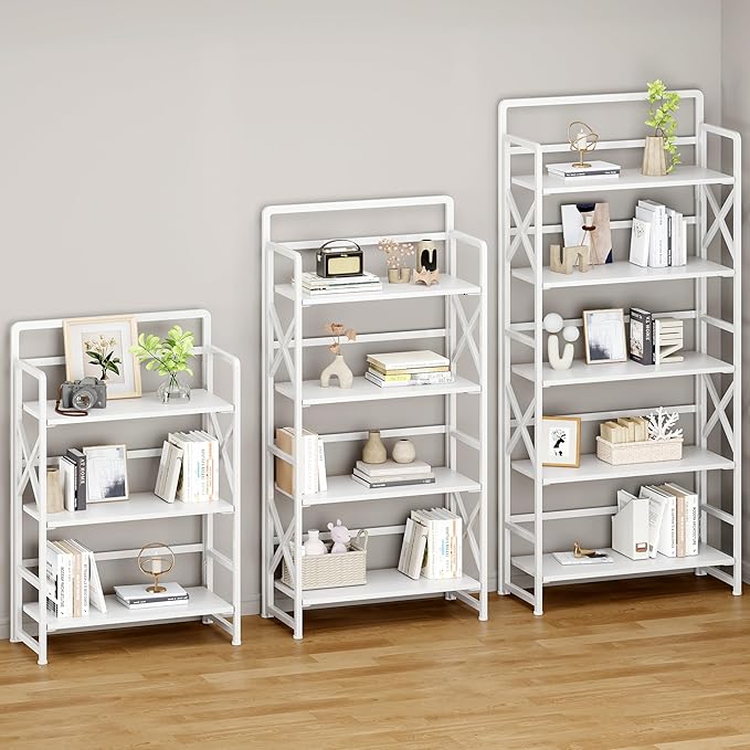 No Assembly Folding Bookshelf, 5 Tiers Vintage Wood Collapsible Book Shelf - Image 5