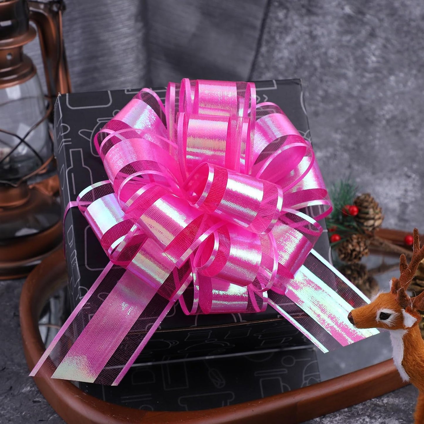 12 Pieces Laser Pull Bows 6 Inch Gift Wrapping Pull Bows with Ribbon for Christmas Presents Wedding Gift Wrapping Baskets