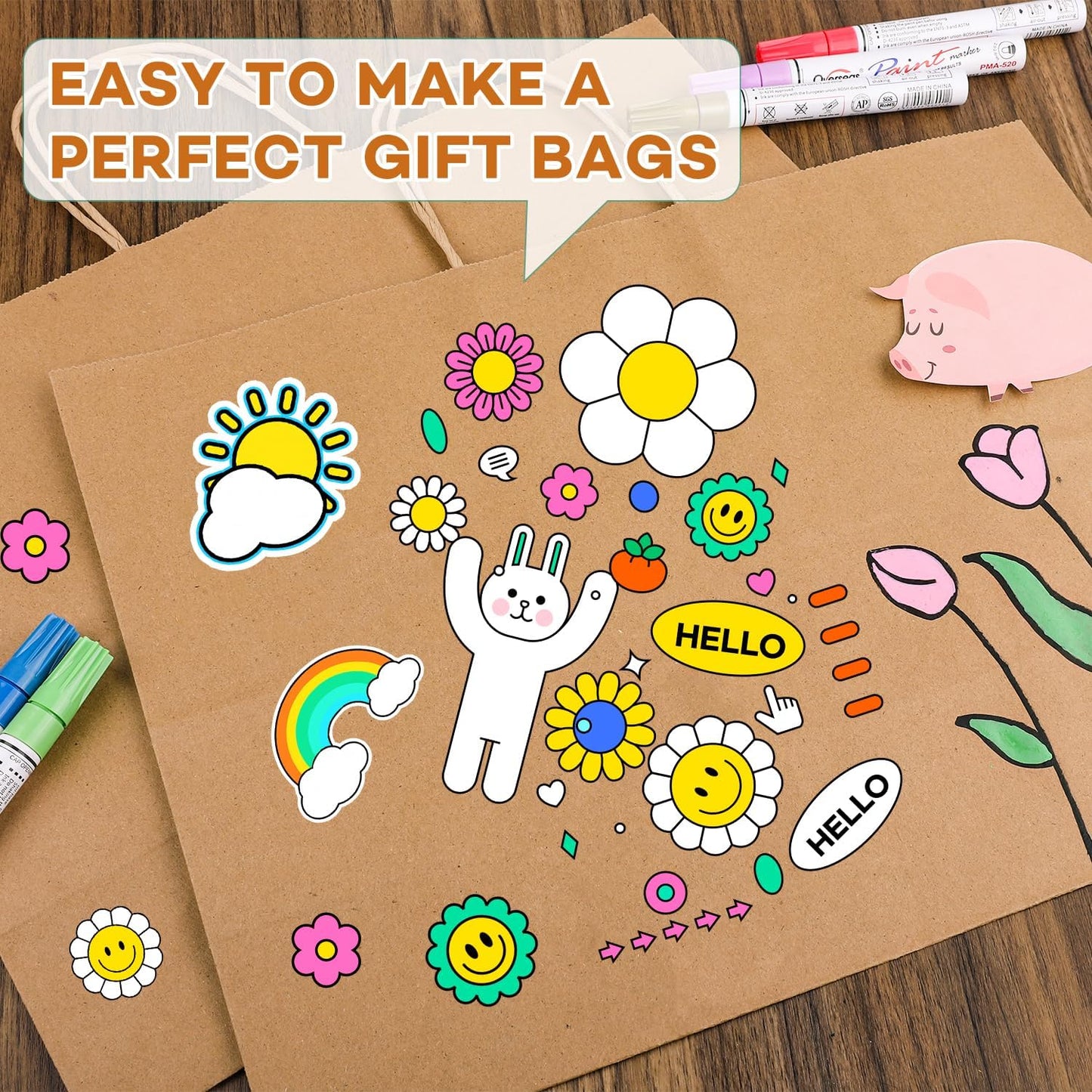 BURVAGY 16x6x12 Inch 100 Pcs Large Kraft Paper Bags with Handles Bulk, Brown Gift Kraft Shopping Bags for Small Business Boutique Retail Grocery