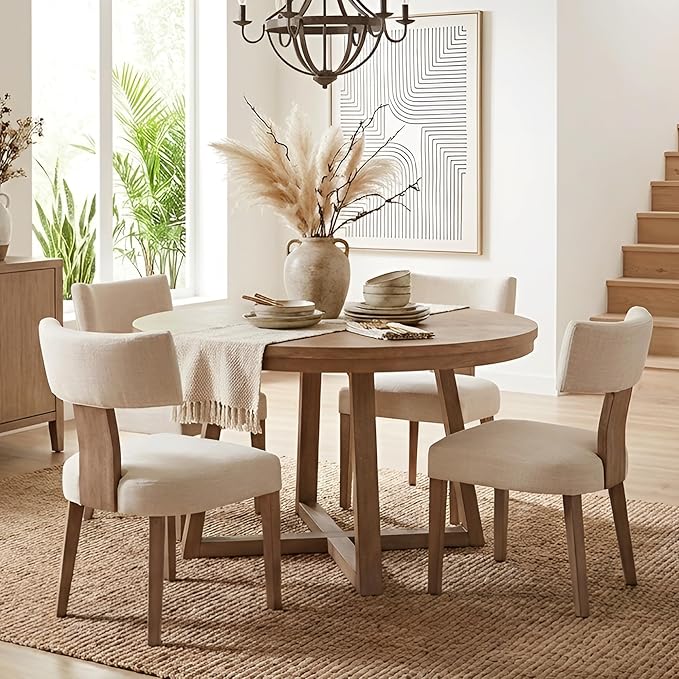 HNY Mid Century Modern Dining Chairs Set of 6, Farmhouse Linen Fabric - Image 8