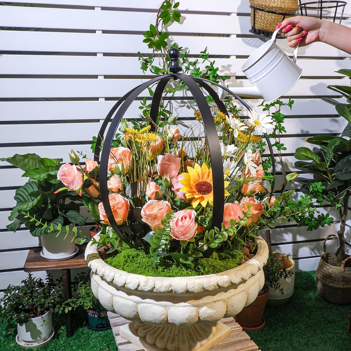 Large Round Black Metal Garden Trellis 18"x22" for Climbing Plants - Indoor/Outdoor Flower Lattice Topiary Frame - Ideal for Potted Plant Decor - Outdoor Garden Decor and Courtyard Gift