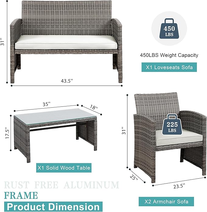 SUNLEI Patio Furniture Set 4 Piece Outdoor Furniture Set, PE Rattan Wicker - Image 2