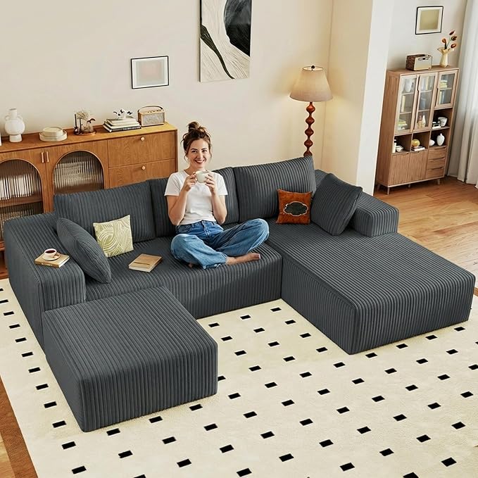 95" Cloud Sectional Couch U-Shaped Chaise by ODUWA