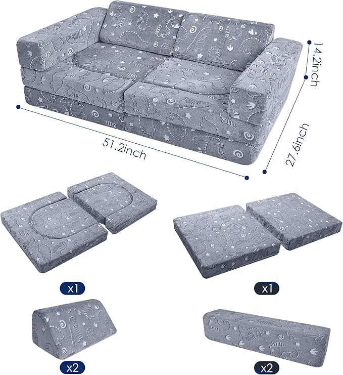 MeMoreCool 10-Piece Kids Couch, Modular Kids Sofa - Image 3