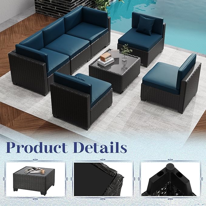 KIGOTY Patio Furniture Set, 14 Pieces Modular Outdoor Sectional Sofa, PE Rattan - Image 4