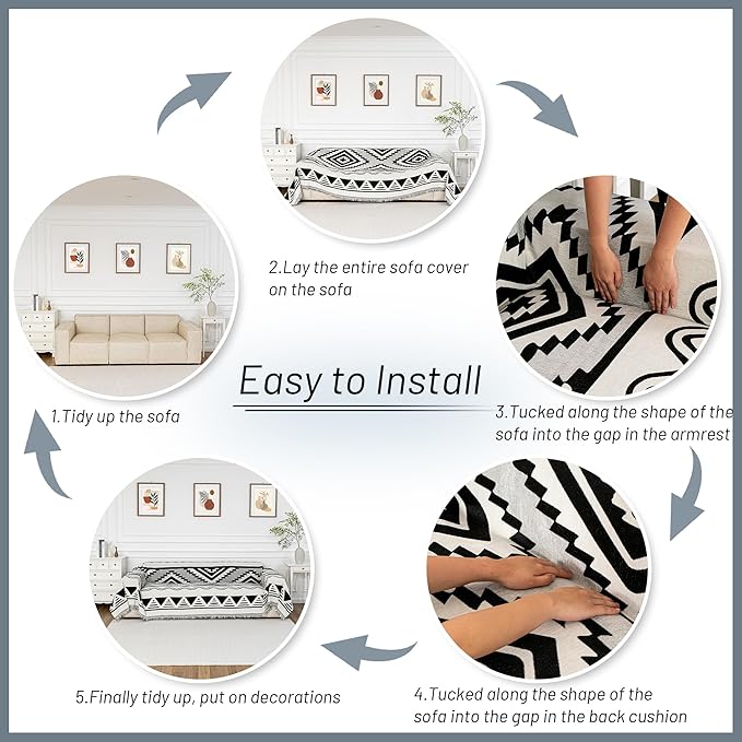 MYSKY HOME Couch Cover for Sectional Sofa Set Boho Geometric Furniture Sofa - Image 6