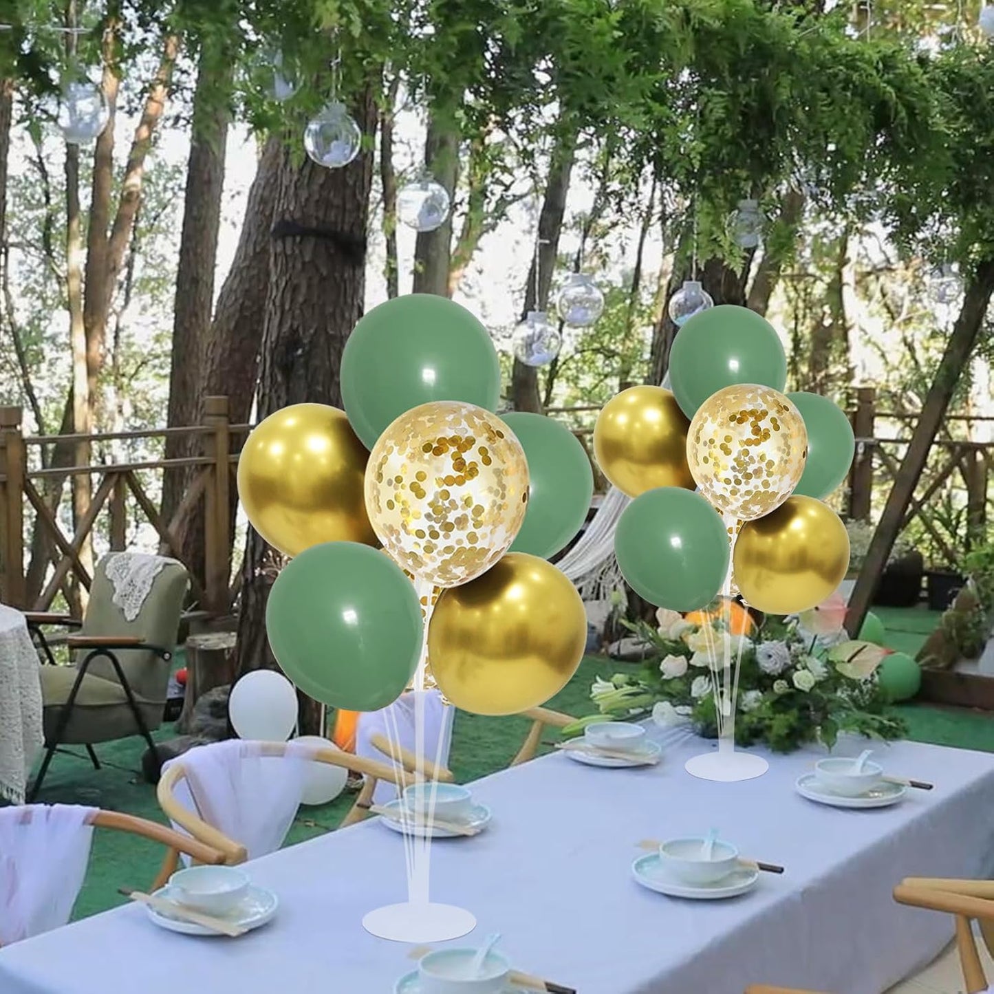 Green and Gold Balloon Stand Centerpiece Table Decorations for Birthday Woodland Baby Shower Party Decoration (Green gold set4)