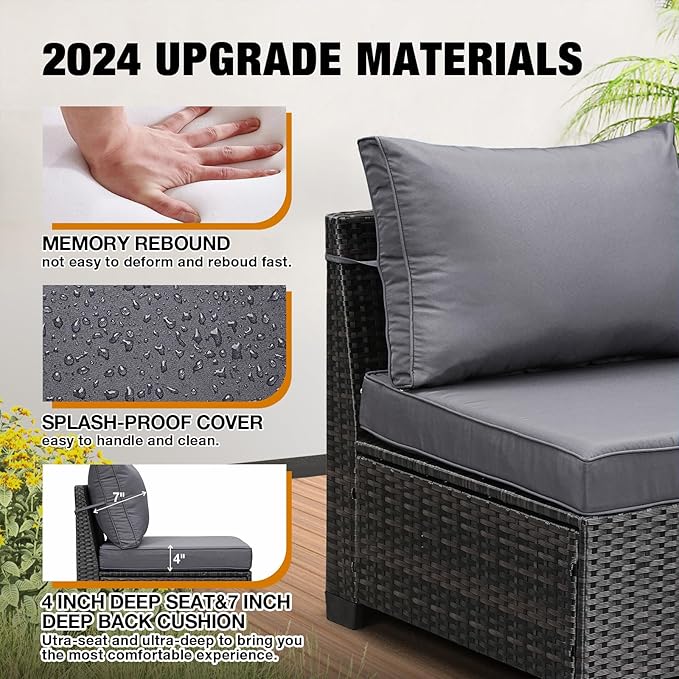 JOYURE 7 Pieces Patio Furniture Set All-Weather Outdoor Wicker Sectional - Image 4