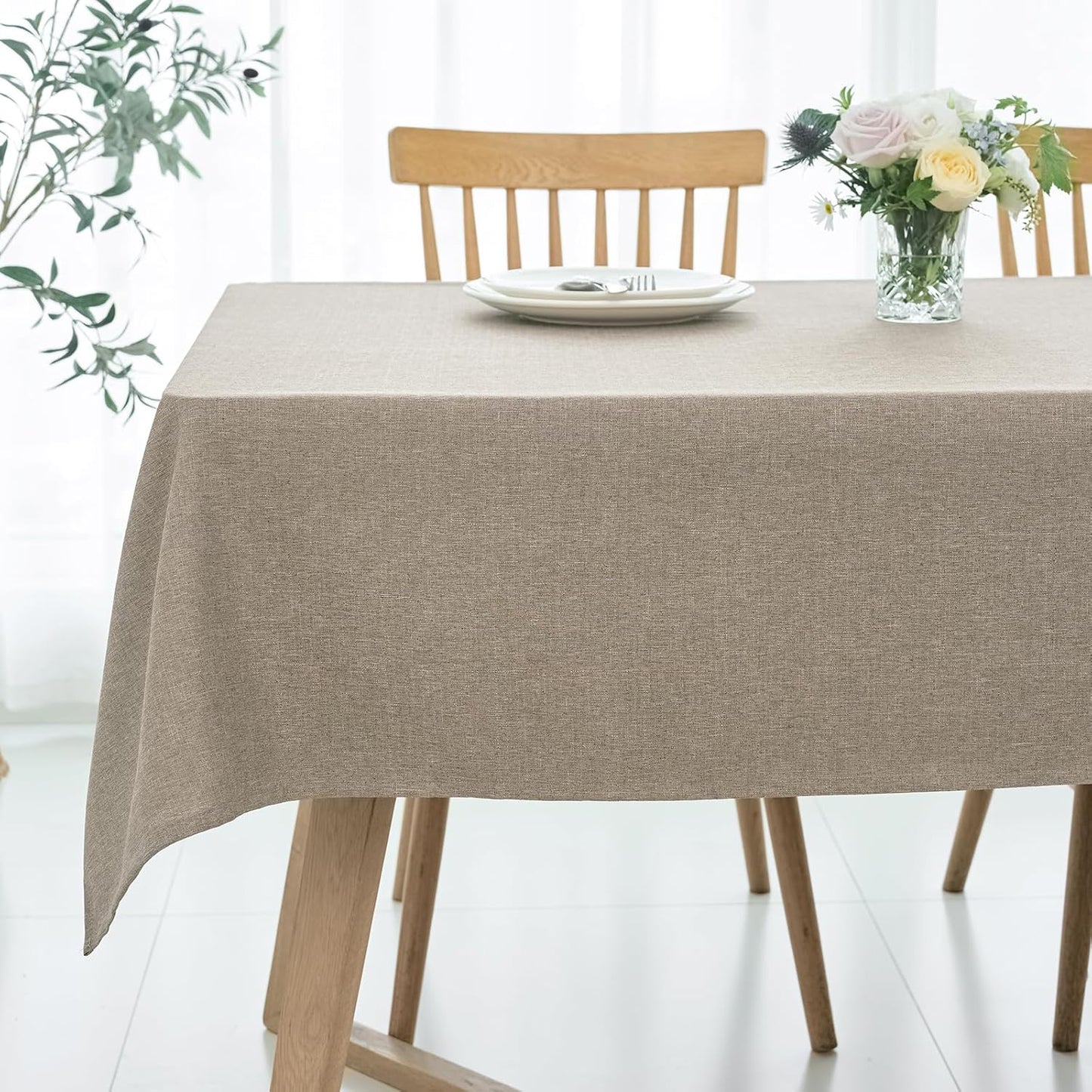 maxmill Linen Texture Tablecloth Water Resistance Antiwrinkle Spillproof Wipeable Washable Fabric Table Cloth for Dining Room, Buffet Banquet Party Holiday Dinner, Rectangular 60 x 108 Inch, Mocha
