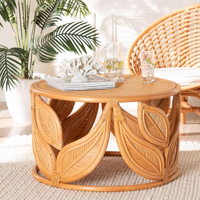 Bali & pari Raflesia Modern Bohemian Natural Rattan Coffee Table - Image 2