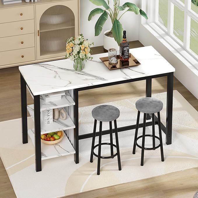 AWQM Bar Table Set with Storage Shelves, 3-Piece Dining Set - Image 2
