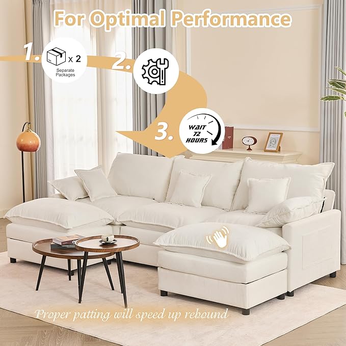 GOSUHI 108" U Shaped Couch, Modular Sectional Sofa, 3-Seater Comfy Cloud Couch - Image 6