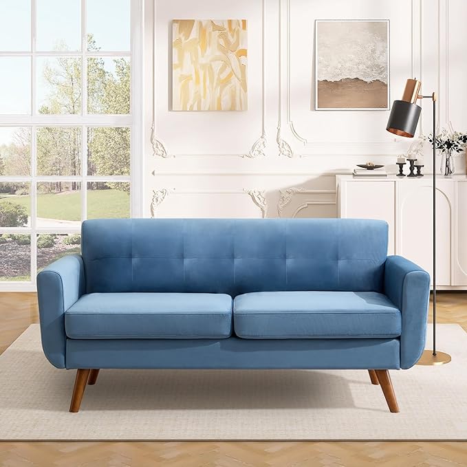 Tbfit 65" W Loveseat Sofa, Velvet Mid Century Modern Love Seat Couches - Image 8