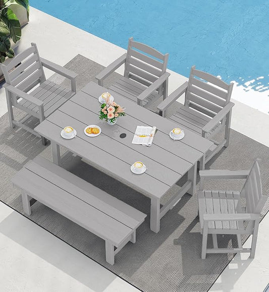 SERWALL Patio Dining Table and Bench Set by SERWALL
