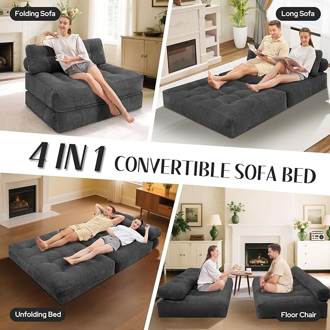 HABUTWAY Folding Sofa Bed, Foldable Floor Sofa Lounge w/Dual-Pillow & Handle - Image 7