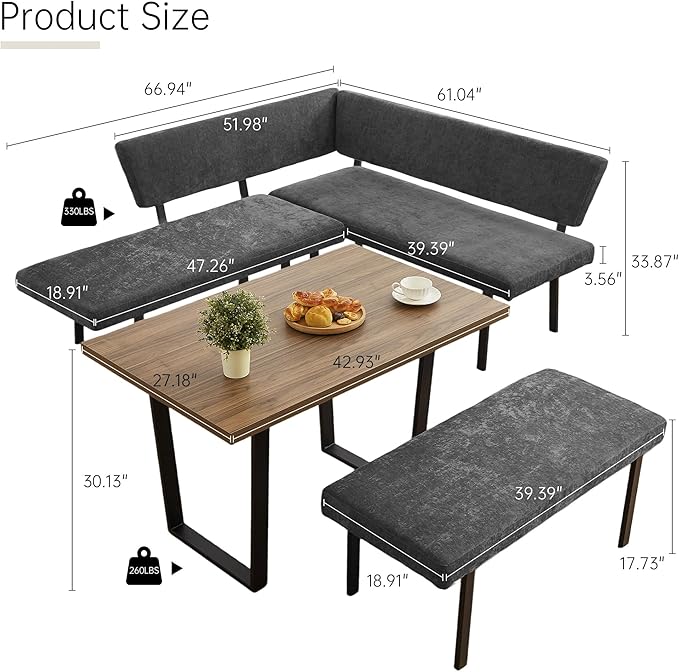 HIPIHOM 3-Piece Corner Dining Table Set - Image 3