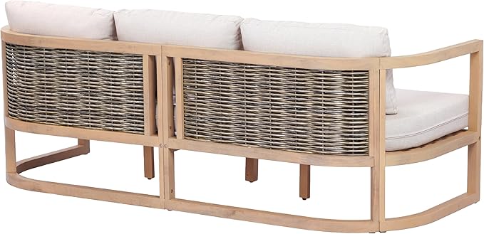 Merax 4 Piece Rattan Woven Paito Conversation Set, All-Weather Acacia Wood 3 - Image 5
