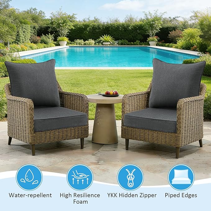 Outdoor Deep Seat & Back Cushion Set, 24 x 24 Inch Water Repellent and Fade - Image 3