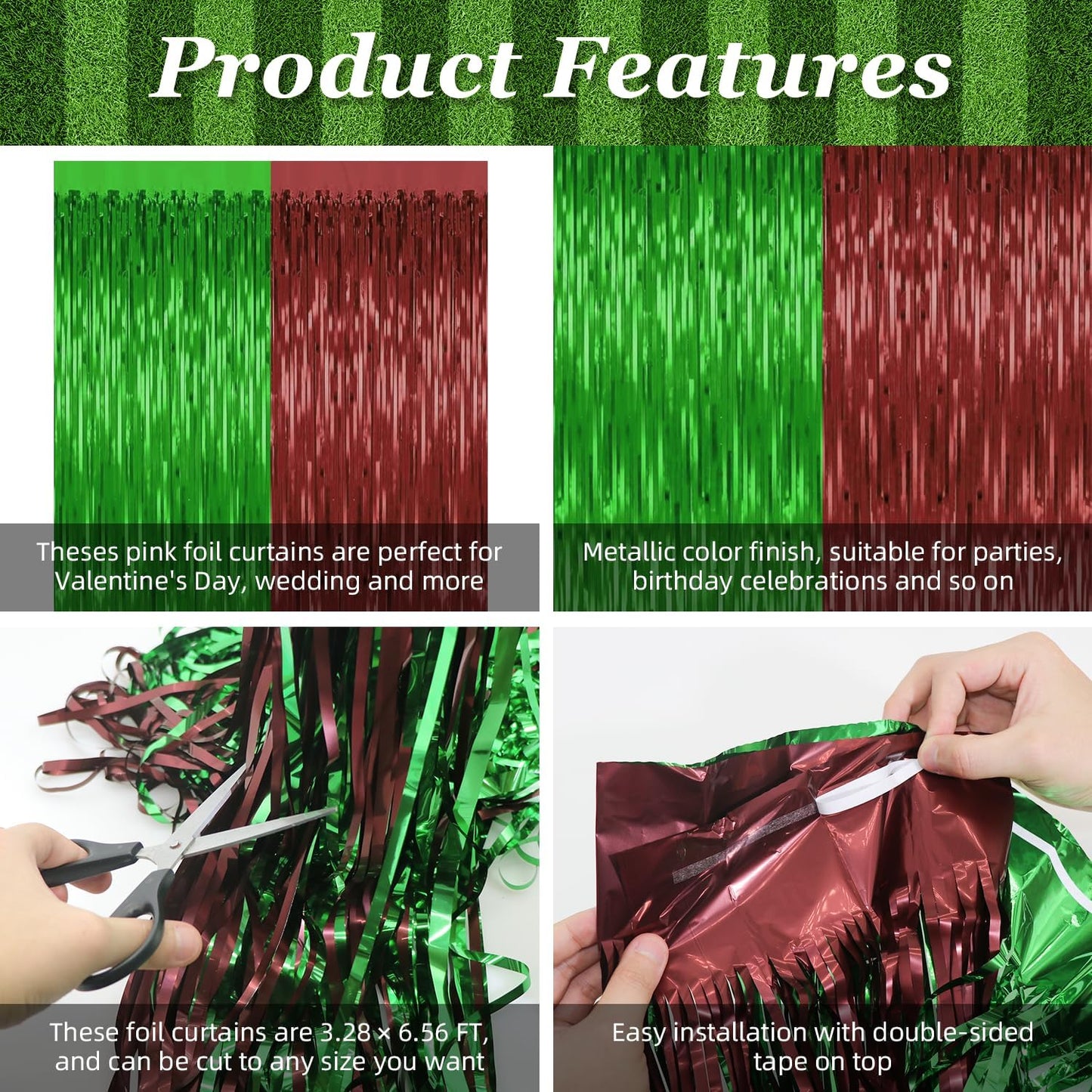 4 Pack Football Party Decorations,3.28 Ft x 6.56 Ft Football Tinsel Backdrop,Brown Green Foil Fringe Curtains Streamer Backdrop Birthday Party Decorations Sports Background