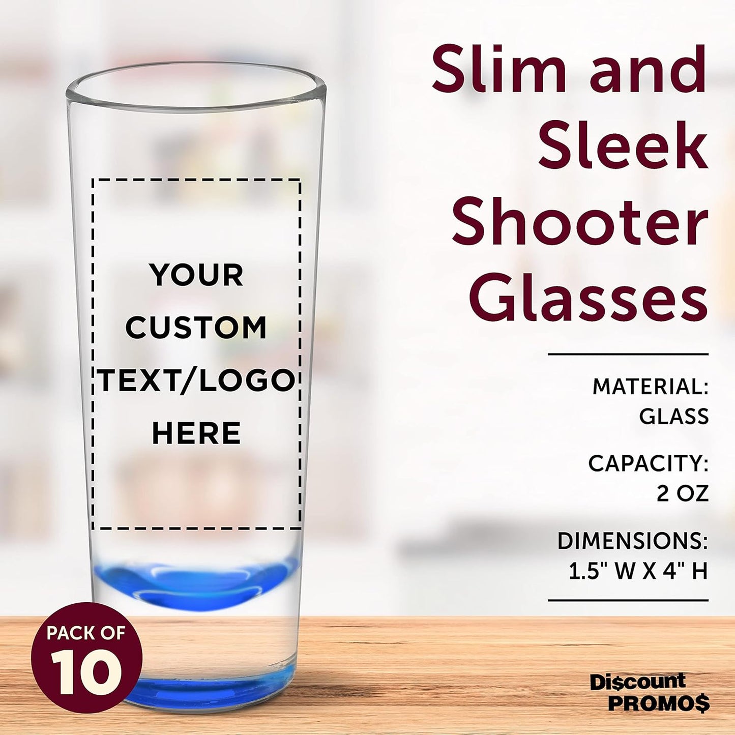 Custom Cordial Shooter Shot Glasses 2 oz. Set of 10, Personalized Bulk Pack - Great for Birthdays, Parties, Indoor & Outdoor Events - Blue