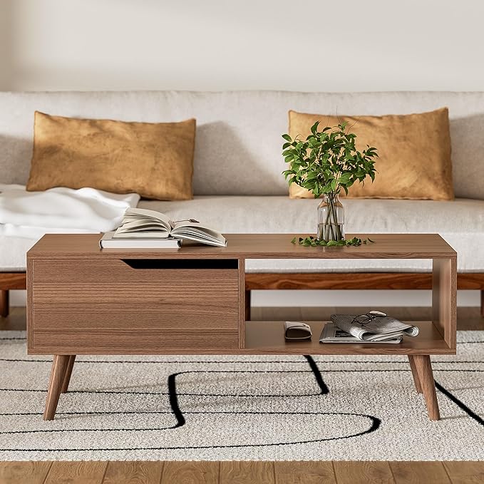 DIYART Brown Coffee Table, Mid Century Modern Coffee Table - Image 3