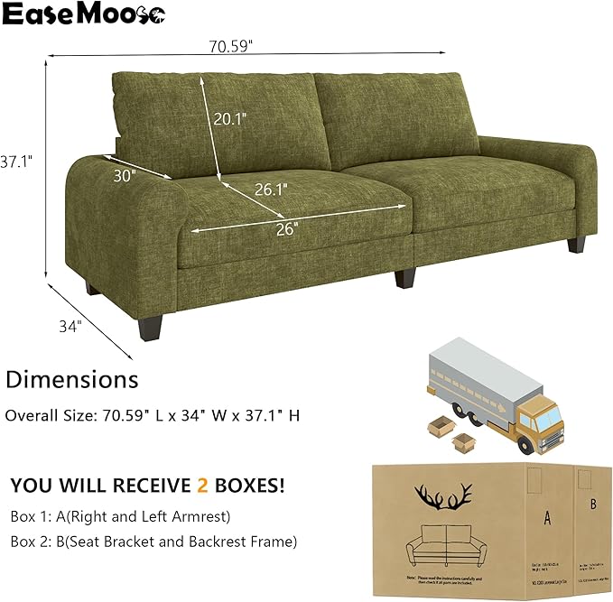 EASE MOOSE 70.6" Modern Deep Seat Loveseat Couch, Soft Chenille Sofa - Image 2